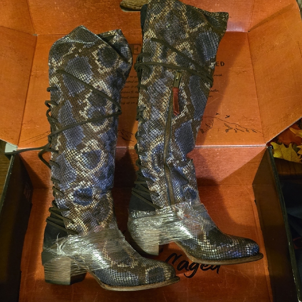 New Freebird Snakeskin Knee-High Boots